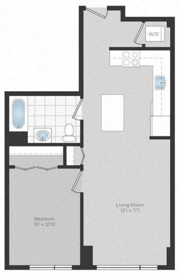 Floor plan for 1 bed, 1 bath, 686 sqft
